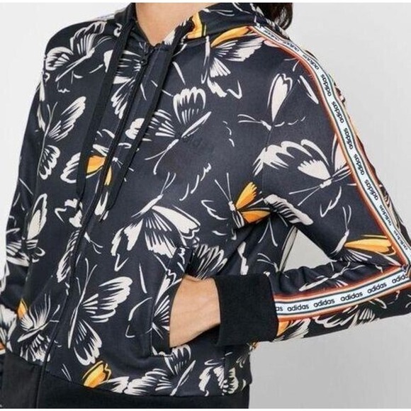 adidas Jackets & Blazers - Adidas X Farm Rio Butterfly Track Jacket Hoodie Full Zip Womens Black Size Small